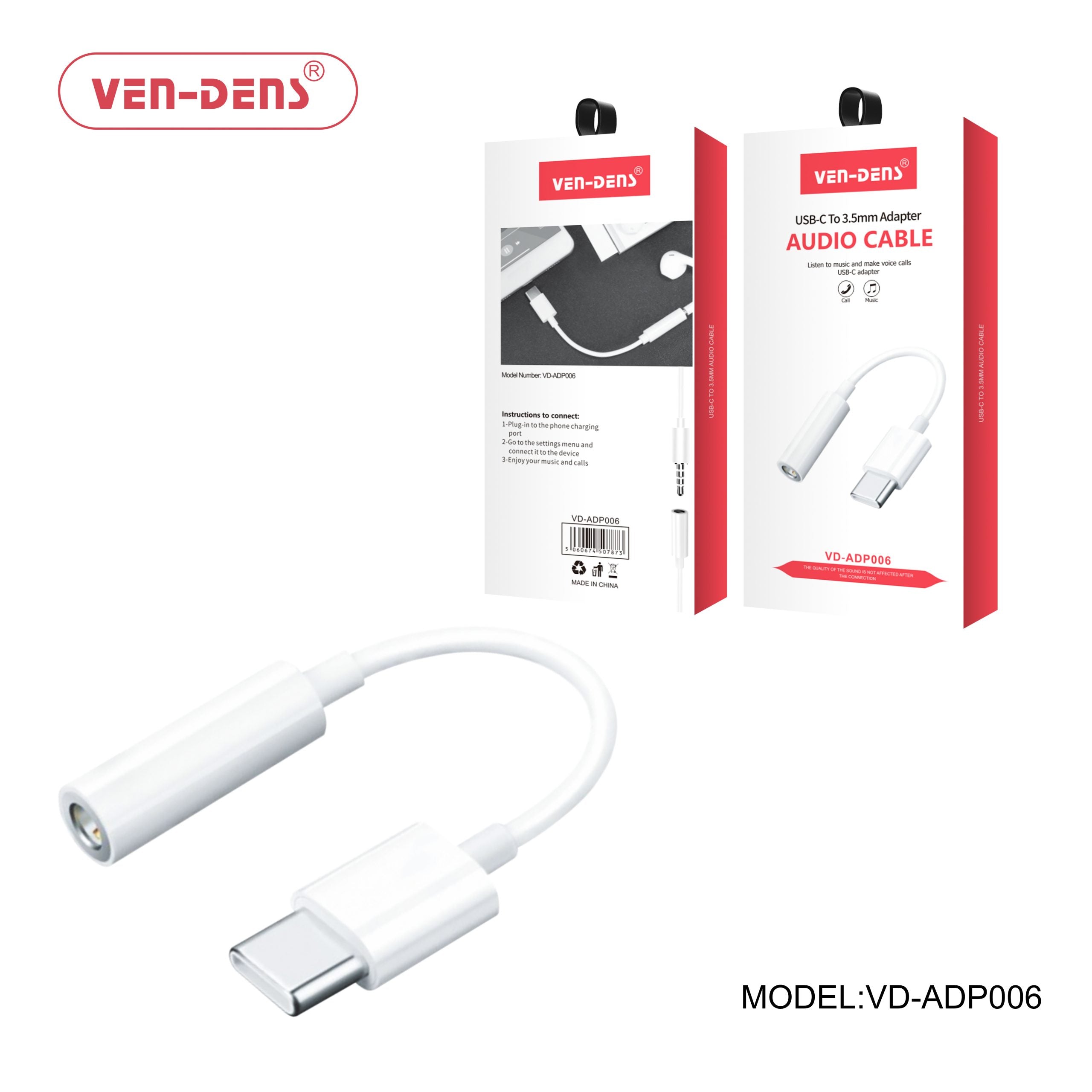 Ven-Dens VD-ADP006 Type C To 3.5mm Connector Adapter